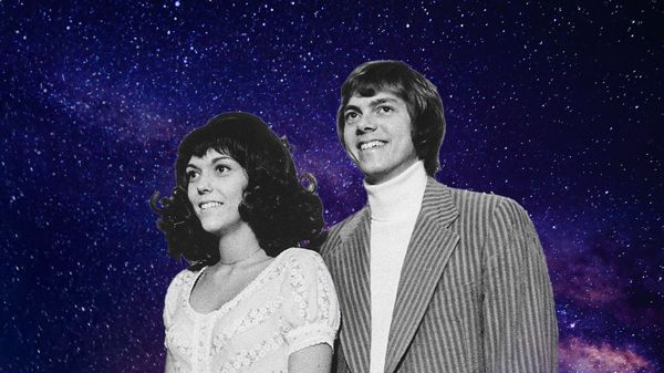 Karen and Richard Carpenter with decorative starry background