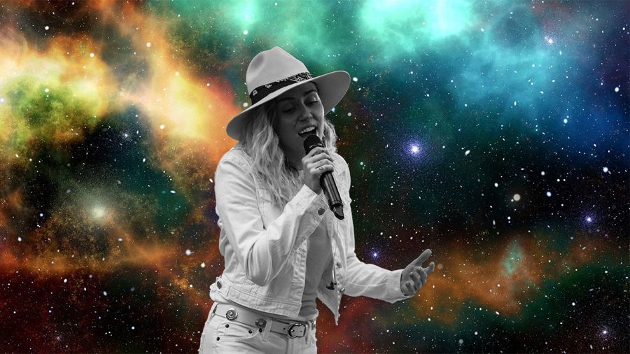 Miley Cyrus with decorative starry background