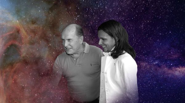 Robert Duvall and Luciana Pedraza with decorative starry background