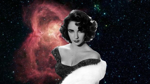 Young Elizabeth Taylor with decorative starry background