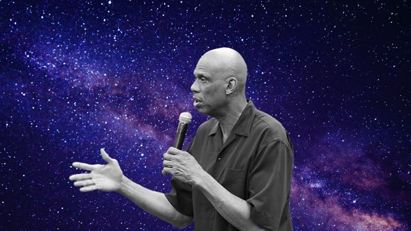 Kareem Abdul-Jabbar with decorative starry background