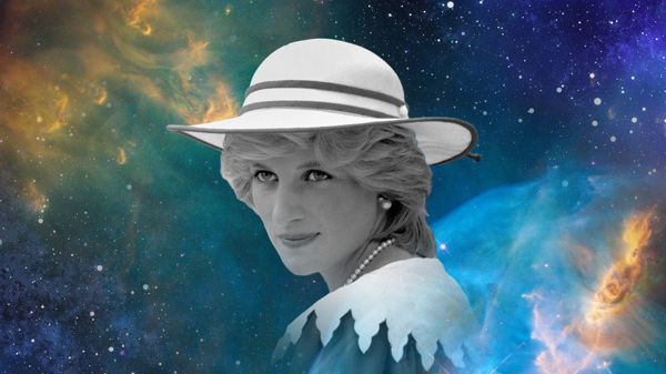 Princess Diana with decorative starry background