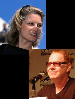 Bridget Fonda and Danny Elfman